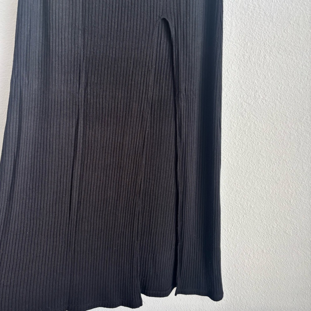 Reformation Black Ribbed High Slit Knit Maxi Skirt Tencel Spandex Blend Small - Picture 6 of 9
